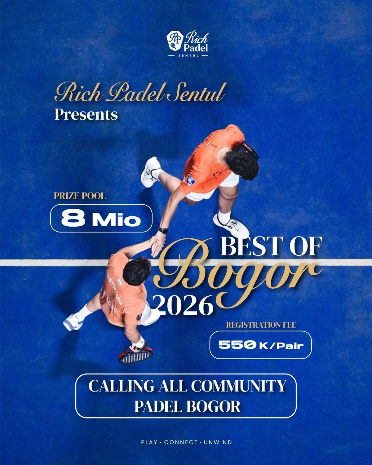 Best of Bogor 2026 tournament poster: two players seen from above on a blue court
